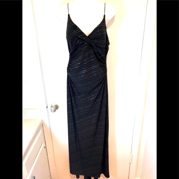 BLACK FORMAL EVENING MAXI DRESS City Triangles body con sparkly spaghett… - Picture 2 of 8